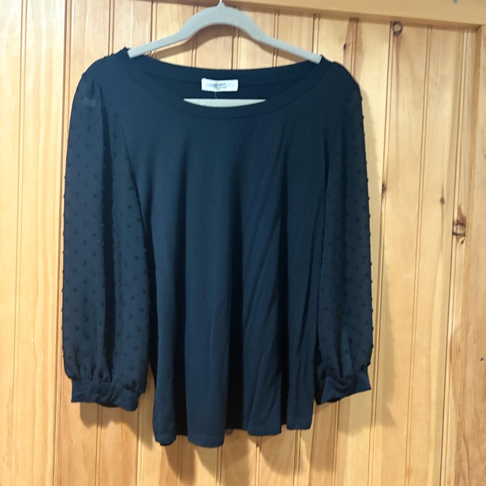 Apt. 9 Black Puff Sleeve Ribbed Blouse